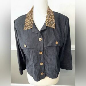 Nina Piccalino Black Jacket with Leopard Collar